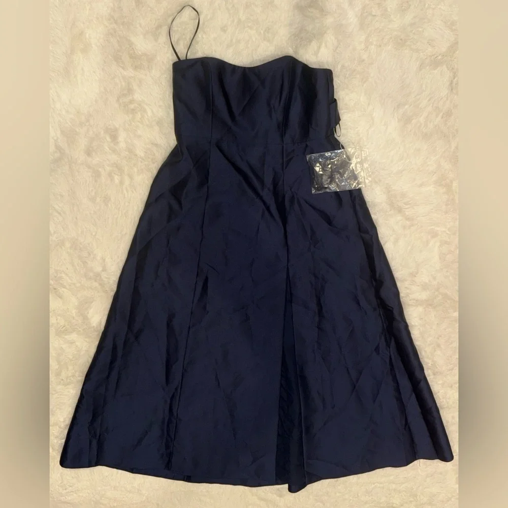 NWOT ALFRED SUNG Strapless Satin A-Line with pockets midnight blue sz 18 Gown - Picture 2 of 7
